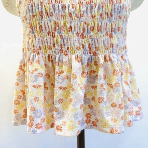 NWT SO Juniors Pullover Square Neck Terry Cloth Smocked Peplum Floral Tank Large - Picture 3 of 12